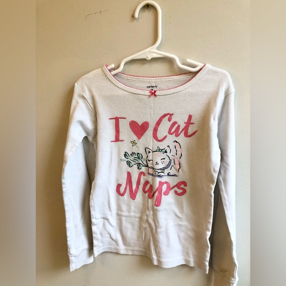 Carters Girls Size 7 "I Love Cat Naps" Pink and White Pajama Set - Picture 2 of 3